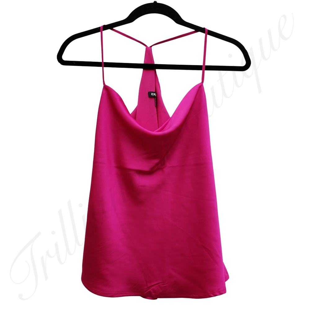 EXPRESS Women's Satin Racerback Cowl Neck Cami Neon Berry (Pink) XS